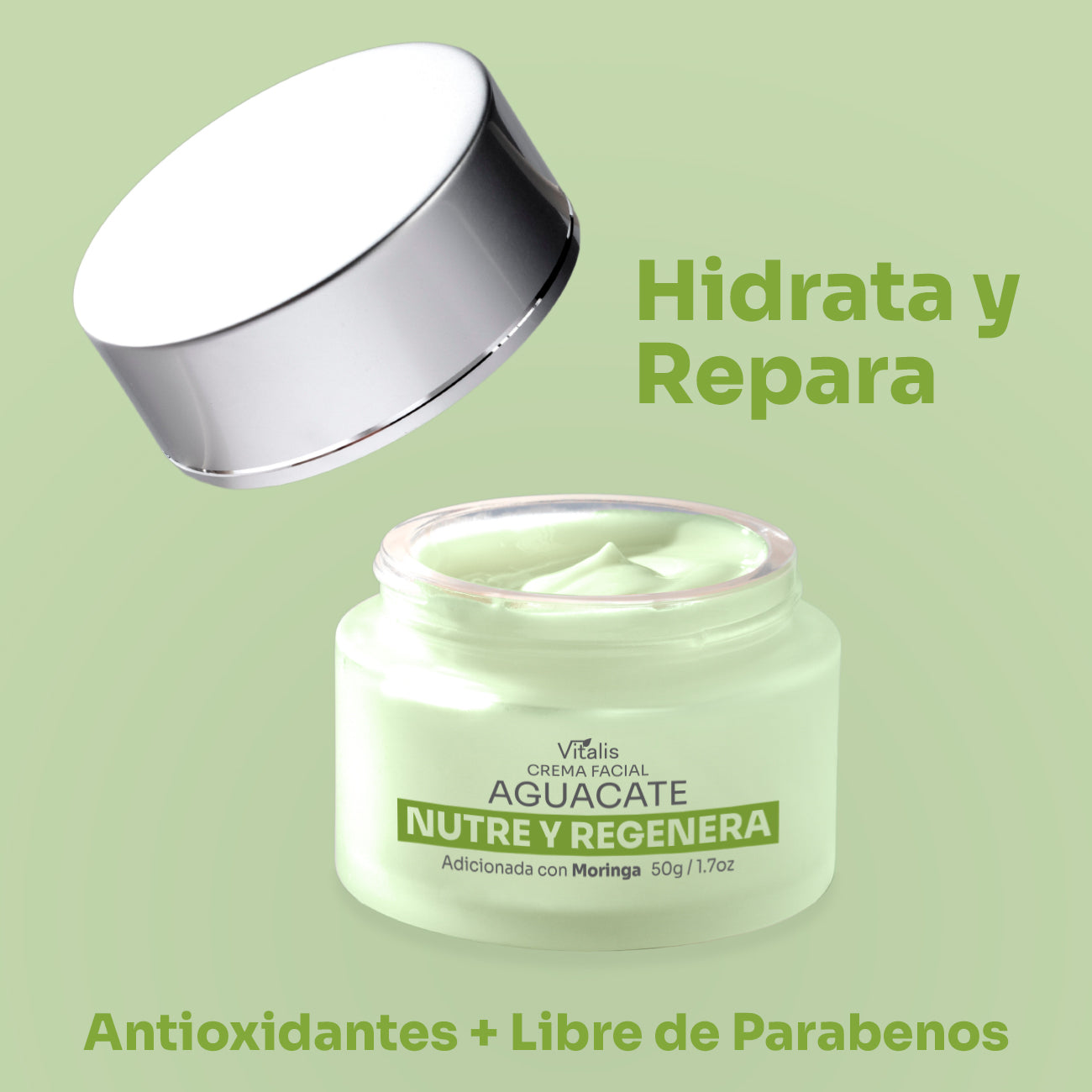 Crema Facial Vitalis Aguacate y Moringa Hidratación y Antioxidantes