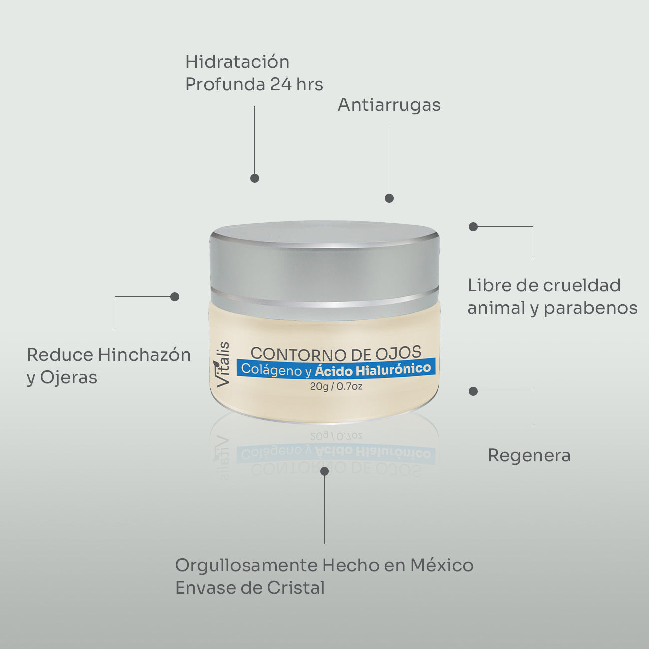 Vitalis crema contorno de ojos: Acido hialurónico +baba de caracol +Colageno, antiarrugas, ojeras, bolsas